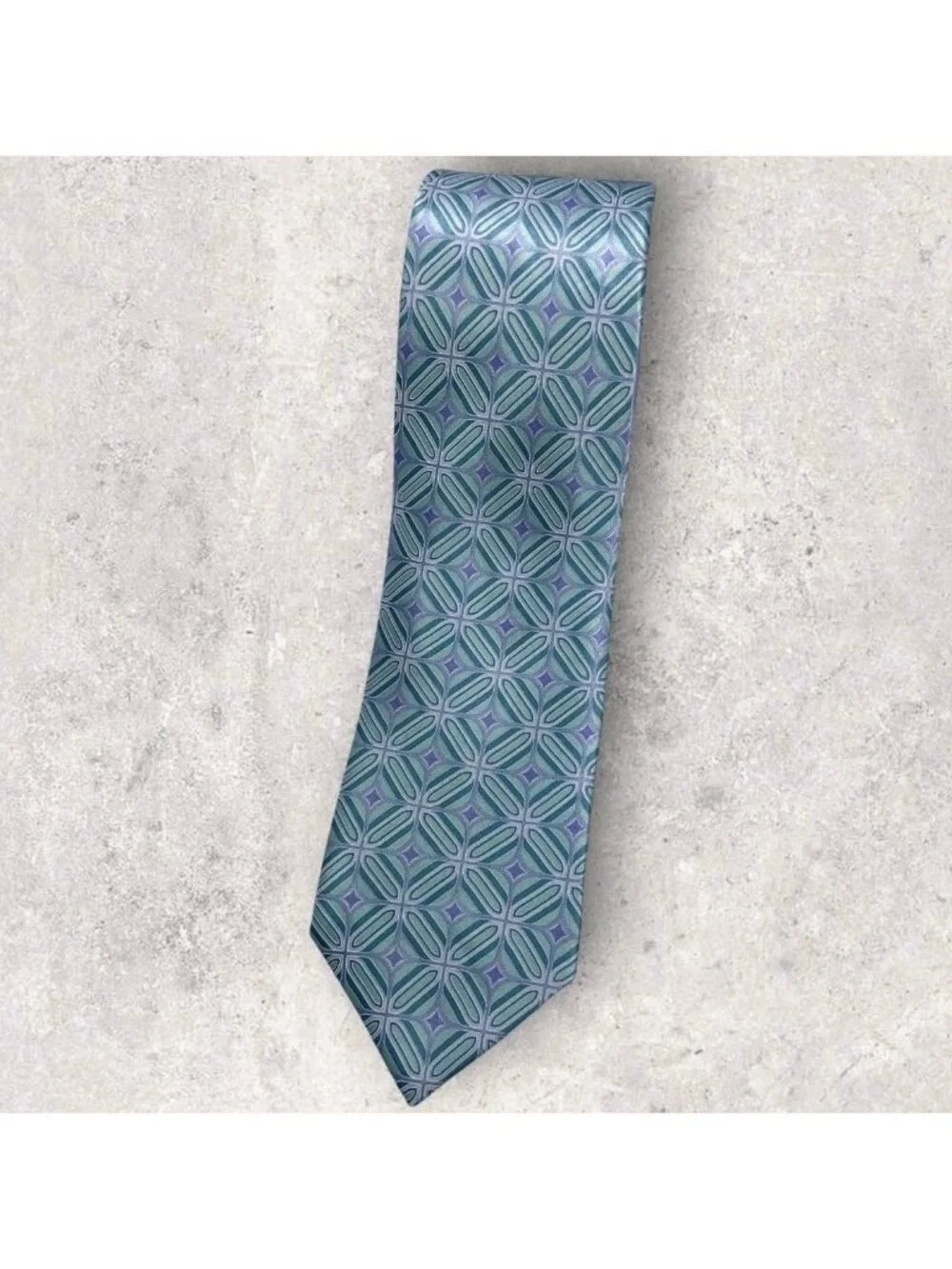 TED BAKER Silk Tie USA XL Green Purple Geometric W:3.5